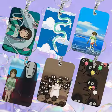 Cartoon Studio Ghibli Spirited Away Card Holder Leather Card Storage Box Key Chain Access Tag Holder