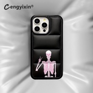 Trend Pink skull down jacket phone cases for iphone 16 15 Pro Max 14 Pro Max 14 plus 13 Pro Max i13 