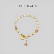 CACO Freshwater Pearl Bracelet 18k Gold Plated Strawberry Quartz Mother of Pearl "Cloud" (1 Piece)