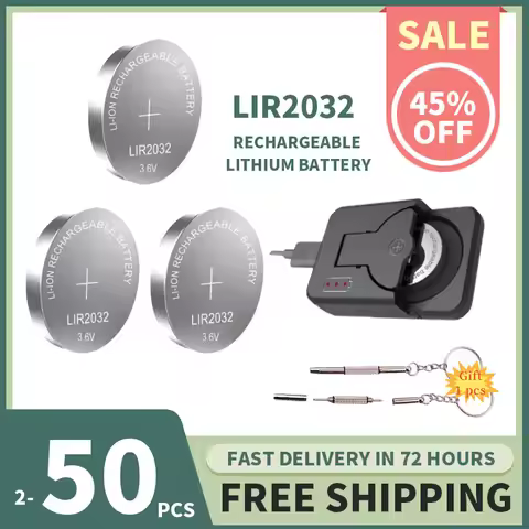 LIR2032 Rechargeable Battery 3.6V 40mAh (2-50PCS) - Replace CR2032 for Watches Key Fobs Toys Calcula