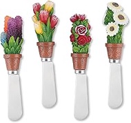 Supreme Housewares 4-Piece Hand Painted Resin Handle with Stainless Steel Blade Cheese Spreader/Butter Spreader Knife, Floral