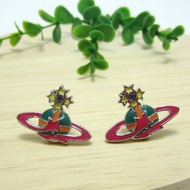 Empress Dowager West Fashion Color Lacquer Flat Saturn Earrings-A8009