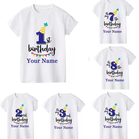 Boy Birthday Number Name Cartoon T Shirt Number 1 2 3 4 5 6 7 8 9 Graphic Kids Clothes Children Birt