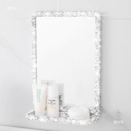 Toilet Bathroom Small Mirror Cosmetic Mirror Wall-Mounted Self-Paste Toilet Wall Hanging Punch-Free Toilet with Shelf