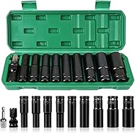11 Pieces Impact Wrench Nut Set 1/2 Inch Socket Set 10-24 mm, Socket Set 1/2 Inch with Socket Adapte