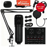 BM800 Condenser Microphone V8 Sound Card Kit with Stand for Live Streaming Karaoke Podcast Recording