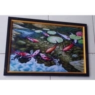 Hiasan Dinding Lukisan Cetak Ikan Koi Fengsui Estetik Plus Bingkai