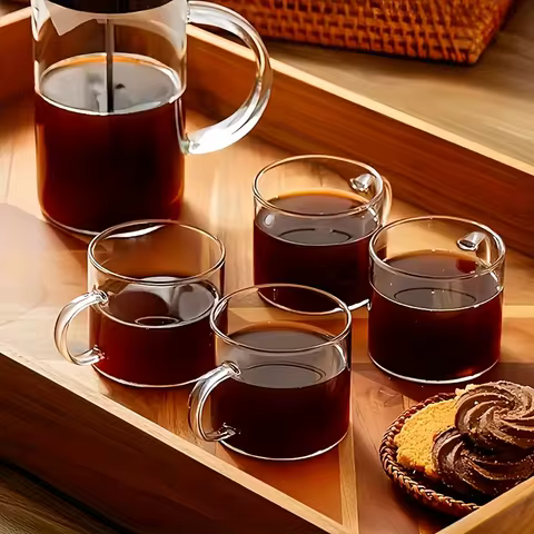 6-Piece Set, 100Ml-Mini Glass Water Cups, Glass Coffee Cups, Transparent Glass Cups with Handles, Ki