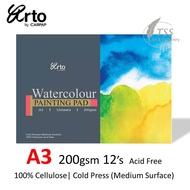 Campap Arto Watercolour Painting Pad A3 200GSM 12 Sheets (100% Cellulose) - CR36258 | Color Painting Paper