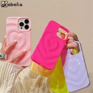 AKABEILA Luxury Wrinkled Love Heart Shaped Phone Case for IPhone 11 13Promax 14 14Pro 13 12 Pro Max 14 Plus Full Cover Shockproof Handphone Casing 手机壳