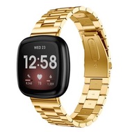 金色不銹鋼錶帶 適用於Fitbit Versa3彈弓扣不銹鋼鋼帶 [平行進口]