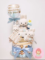 🪗Miffy(Vintage系)雙層尿片蛋糕 Diaper Cake Baby Shower 初生 滿月 100日 百日宴禮物 6個月 生日蛋糕 嬰兒禮物 Baby Hamper Nappy Cake