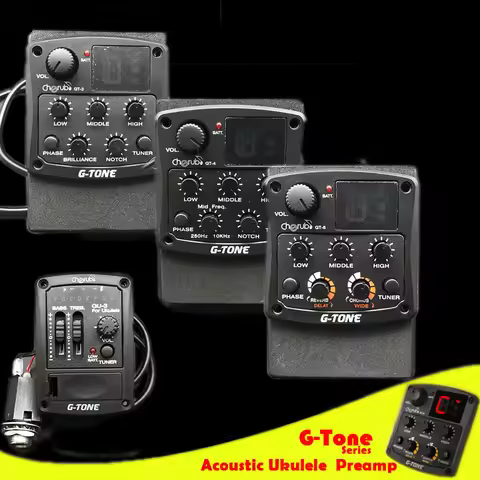 Cherub G-Tone Series Acoustic Guitar Preamp Piezo Pickup 3-Band EQ Equalizer LCD Tuner with Reverb/D