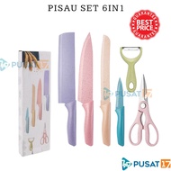 PUSAT17 PISAU DAPUR SET 6IN1 KERAMIK STAINLESS STEEL / PISAU GUNTING SET ISI 6PCS WARNA PREMIUM / PISAU PEMOTONG SAYUR BUAH DAGING DAPUR / KITCHEN KNIFE SET