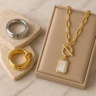 Lunéa Combo Set-  Pearl Oyster Pendant Necklace and