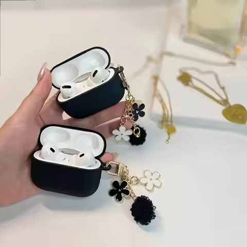 For apple airpod 4 12 3 Case Cute Flower keychain Case airpod pro 2 cover Luxury Flower Silicone ear
