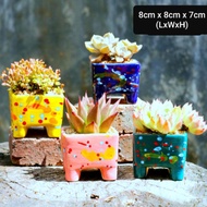 [4pcs set] 8cm Squared Glazed Ceramic succulent cactus bonsai flower pots
