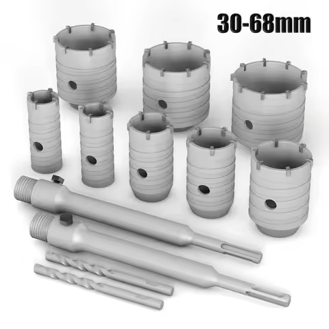 4Pcs 30-68mm Concrete Hole Saw with 200mm SDS Plus Shank for Concrete, Cement, Brick, Stone, and Wal