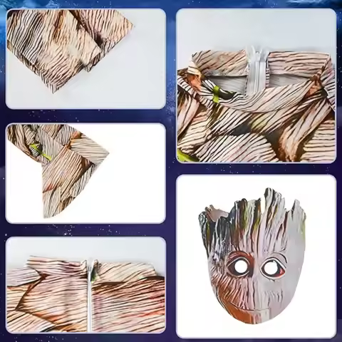 Kids Groot Costume with Mask Cosplay Jumpsuit Outfits for Deluxe Cosplay Costume Halloween Party Dis