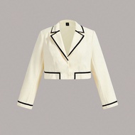 Plus Size Retro Elegant Women Slim-Fit Colorblock Lapel Long Sleeve Blazer, Apricot Fall Women Cloth