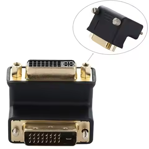 90 Degree Right Angle Elbow Gold 90° DVI 24+5 Male To DVI 24+5 Female Adapter Connector