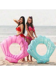 1入組貝殼形狀充氣游泳圈，社群媒體熱賣，適用於水上活動，由PVC泳池浮標材料製成