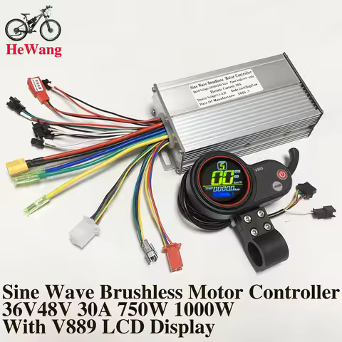 36V/48V 30A 500W 750W 1000W brushless motor sine wave 3-mode controller with 6 pin V889 LCD color di
