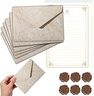 Vintage Writing Paper Set with Envelopes, 20 A5 Writing Paper with 6 Beige Envelopes, 6 Self-Adhesiv