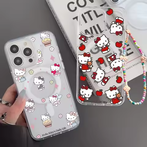 Hello Kitty Chain Magsafe Wireless Charger Case For Samsung Galaxy S25 S24 Ultra Edge S22 Plus S23 F