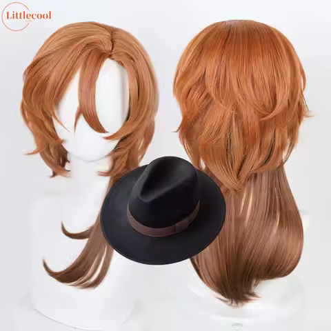 Really High Quality Anime Chuya Nakahara Chuuya Cosplay Wig 55cm Orange Gradient Heat Resistant Hair