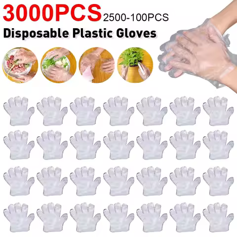 3000-100pcs Disposable Gloves Plastic Gloves Transparent Kitchen Bathroom Cleaning Gloves For DIY Co