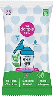 Dapple Breast Pump Wipes by Baby - 25 Count, Fragrance Free, Plant Based & Hypoallergenic - Removes 