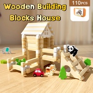 110pcs Wooden Building Blocks House Wooden Stacked Building Blocks Interlock Blocks For Kids 4-8