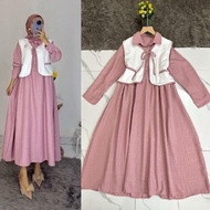 Dress Wanita Alicia Midi Rompi Lepas Crinkle Airflow