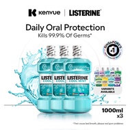 [Bundle of 3] Listerine Mouthwash 1000ml - Cool Mint, Healthy White, Original, Total Care, Green Tea