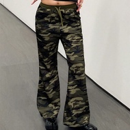 Quần ống loe họa tiết camo cạp vừa thoải mái tối giản dành cho bé gái tuổi teen