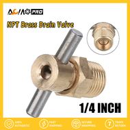 AumoPro 1PC 1/4" NPT Brass Drain Valve For Air Compressor Tank Replacement Part Solid Brass Compressor Air Tank Port Fittings Drain Valve