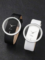 2 piezas Reloj de pulsera de cuarzo transparente de marca neutral hueco y simplista con correa de pareja, adecuado para uso diario, el regalo perfecto para amigos.