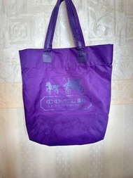 Coach Nylon / Leather Purple Tote Bag handbag shoulder bag 紫色方形尼龍袋 托特包 皮手抽 磁石扣 可折疊 everyday shopping