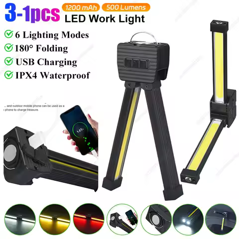 Gym Lamp for Posing Magnetic LED Flashlight with Hanging Hook Work Light USB Rechargeable for Car Re