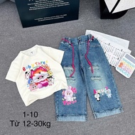 B05 Sét Đồ Cho Bé Gái Babythree Size 12-30Kg Set Áo + Quần Bò Cho Bé Đi Học Đi Chơi Bộ Đồ Cho Bé Gái
