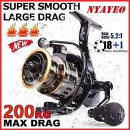 NYAYEO  Fishing Reel with 5.2:1 Max Drag 250kg Metal Spool Spinning Wheel Reel HE1000-7000 Gear Rati