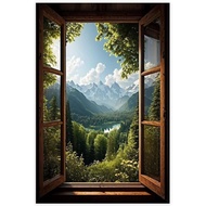 Forest Fake Window Wall Art, Open Window Wall Decor,Forest Poster Print, Cottagecore Poster, Nature 