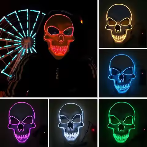 Fashion Horror Halloween Skull Mask LED Light Cosplay Costume LED Cold Light Mask Halloween Party Su