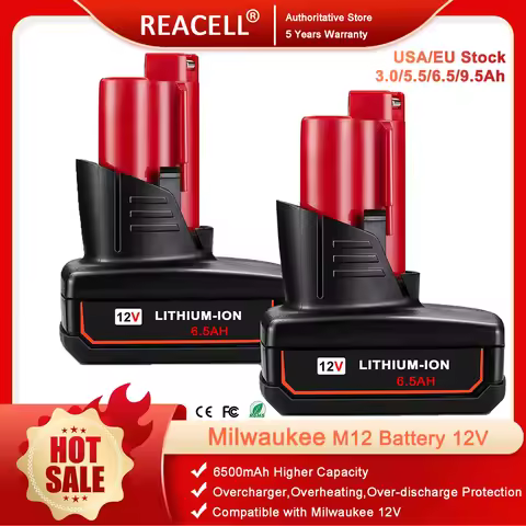 12V 3/5.5/6.5/9.5Ah For Milwaukee M12 Battery Compatible with Milwaukee M12 XC 48-11-2410 48-11-2420