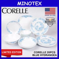 Corelle Blue Hydrangea Gold Premier Series 20pc Dinnerware Set Livingware Dinner Serve Set/Corelle USA/Set Corelle