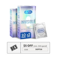 Durex Invisible Extra Thin and Extra Lubricated Condoms 10S - Bundle of 2 (Discreet Packaging)