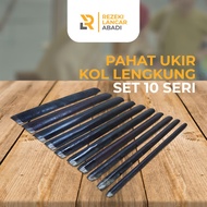 Alat ukir tatah/pahat Kol Lengkung Ukir Kayu Set 10Pcs Seri Bahan Baja Asli/Hss Sudah Di Asah/Siap p