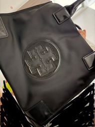 Tory Burch 黑色尼龍漆皮手挽袋