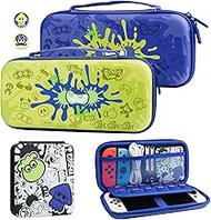 GLDRAM Carrying Case Bundle for Nintendo Switch and Switch OLED, Theme for Splatoon 3 Travel Case for Switch, Carrying Accessories Kit with Game Case, Thumb Grip Caps